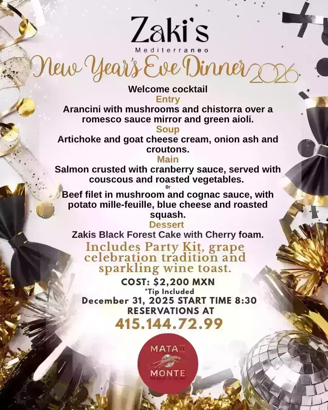 Zaki's Mediterraneo - New Year's Eve Dinner 2026