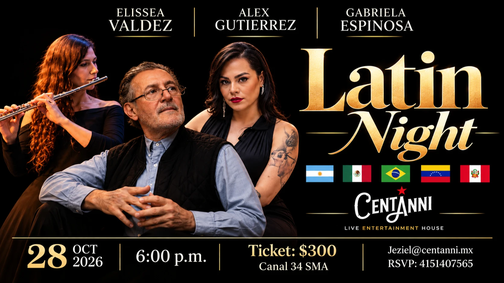 GABRIELA ESPINOZA ALEX GUTIERRES Y ELISSEA VALDEZ PRESENTA NOCHE LATINA